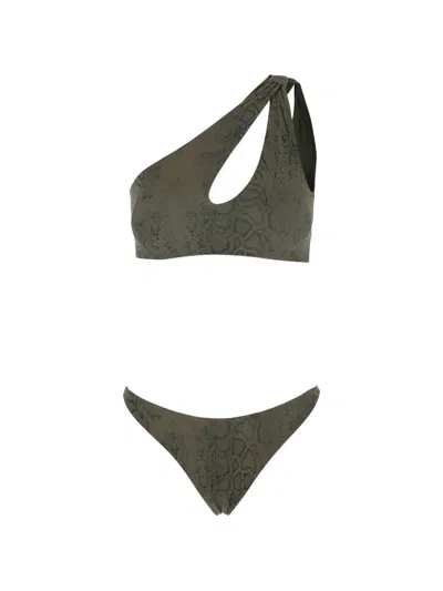 Federica Tosi Python-print Cut-out Bikini In Green