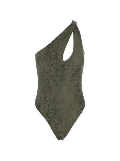 Federica Tosi Python-print One-shoulder Swimsuit In Green