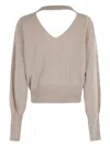 Federica Tosi Cut-out Sweater With Deep V-neckline And Unique Back Detail In Neutral