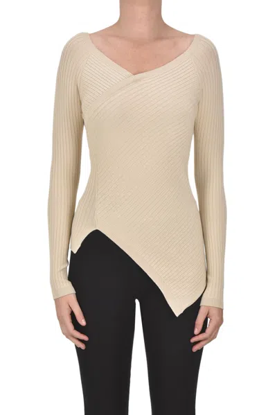 Federica Tosi Ribbed Viscose Knit Pullover In Beige