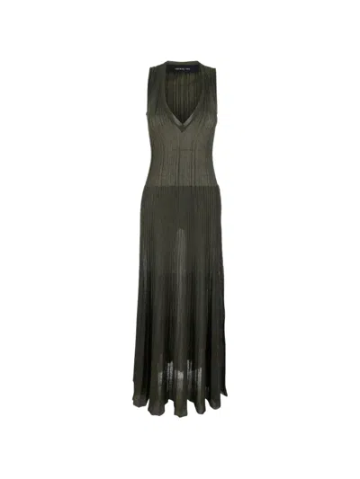 Federica Tosi Ribbed-knit V-neck Maxi Dress In Green