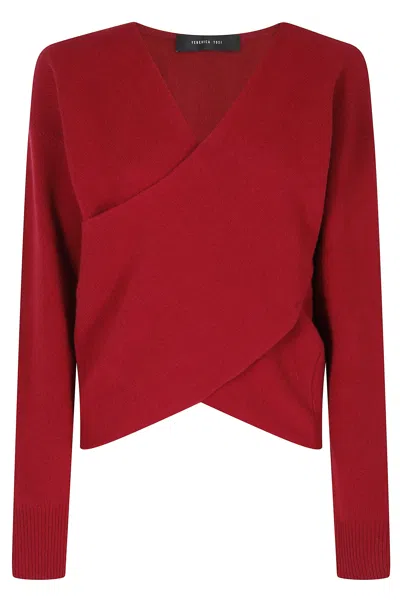 Federica Tosi Ruby Cross-over V-neck Wool-blend Sweater In Red