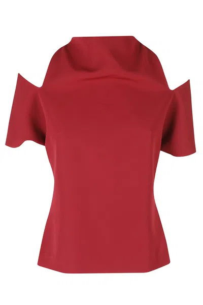 Federica Tosi Ruby Cut-off Sleeves High Neck Polyester Blouse In Red