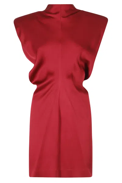 Federica Tosi Ruby Padded Straps Front Pleat Acetate-blend Mini Dress In Red