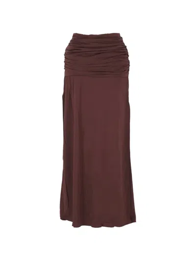 Federica Tosi Ruched Side-slit Skirt In Brown