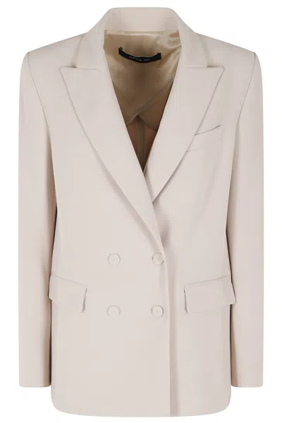 Federica Tosi Sand Double-breasted Blazer Cady Padded-epaulettes Polyester Blazer In White