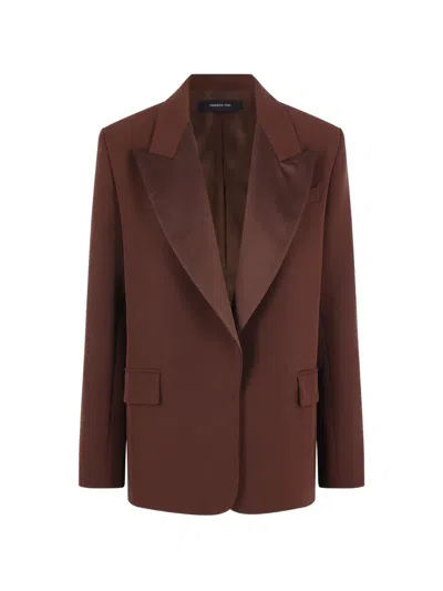 Federica Tosi Satin-lapel Single-breasted Blazer In Brown