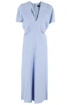 Federica Tosi Blue Long Dress With Wide V-neck On The Front In Fabric Woman In Blue