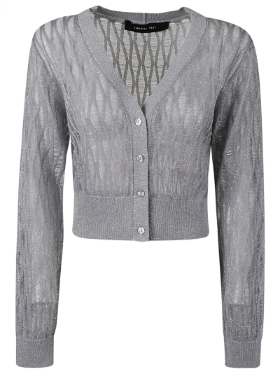 Federica Tosi See-through Diamond Pattern Cropped Cardigan In Silver