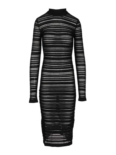 Federica Tosi Semi-sheer Striped Midi Dress In Black