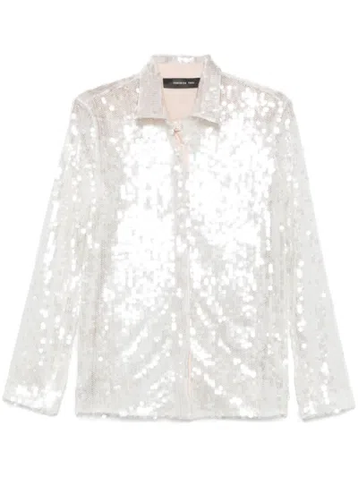 Federica Tosi Sequined Silver Shirt With Classic Collar