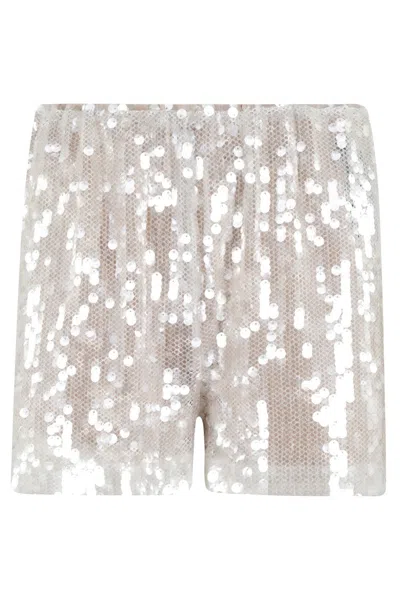 FEDERICA TOSI SEQUINED WHITE MESH SHORTS WITH ELASTICIZED WAISTBAND