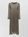 Federica Tosi Sheer Textured Midi Dress With Long Sleeves In Brown