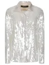 Federica Tosi Metallic Shirt With Mesh Design And All-over Applied Sequins In Tech Fabric Woman In White