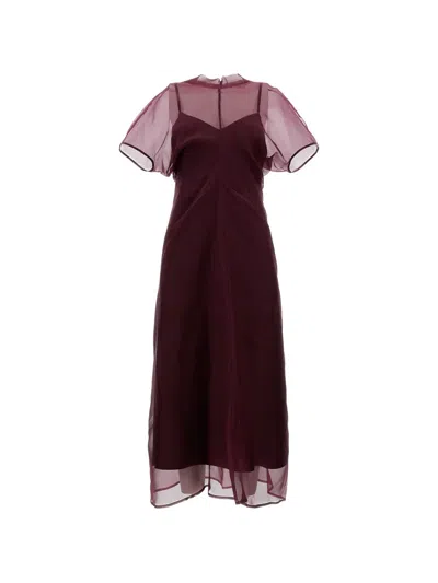 Federica Tosi Organza Silk Midi Dress With Slip Lining In Burgundy