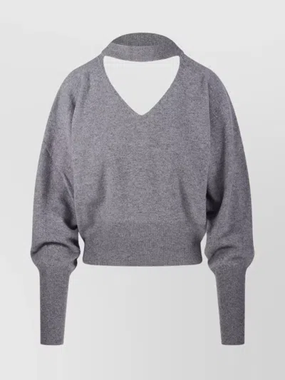 Federica Tosi Short V-neck Knit Sweater In Gray