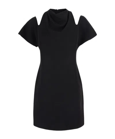 Federica Tosi Short V-neck Long-sleeved Crepe Dress In Black