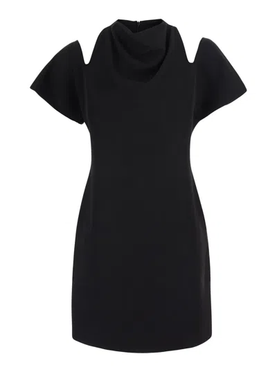 Federica Tosi Shoulder Cut-out Silk Blend Mini Dress With Round Neck In Black
