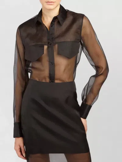 Federica Tosi Silk Organza Shirt Pointed Collar In Black