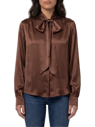 Federica Tosi Silk Blend Blouse Bow Detail Back Tie In Brown