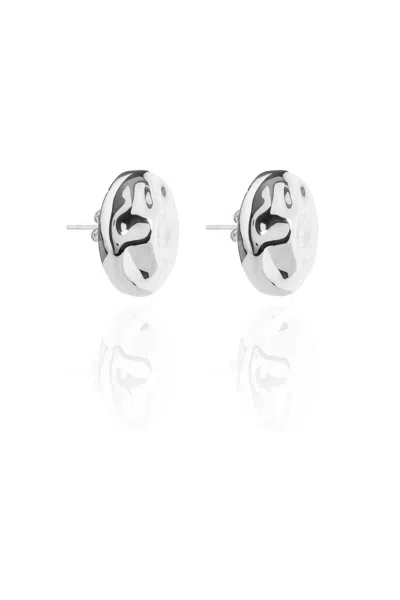Federica Tosi Silver Rock Platinum Plated Bronze Metal Earrings In Metallic
