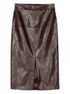 Federica Tosi Midi Faux Leather Skirt With Front Slit And Side Zipper In Brown