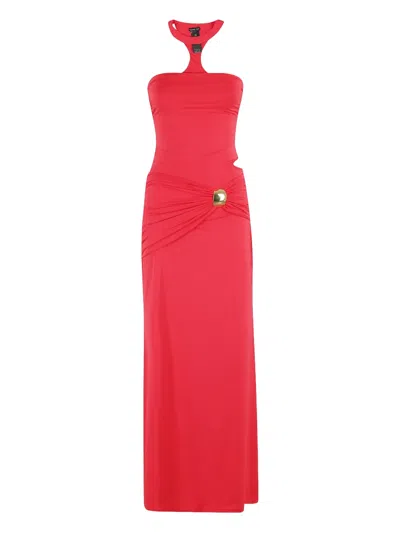 Federica Tosi Ankle-length Draped Dress With Gold Jewel Detail In Rosso