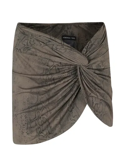 Federica Tosi Snake-print Knotted Skirt In Green