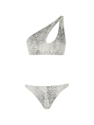 Federica Tosi Snake-print One-shoulder Bikini In Gray