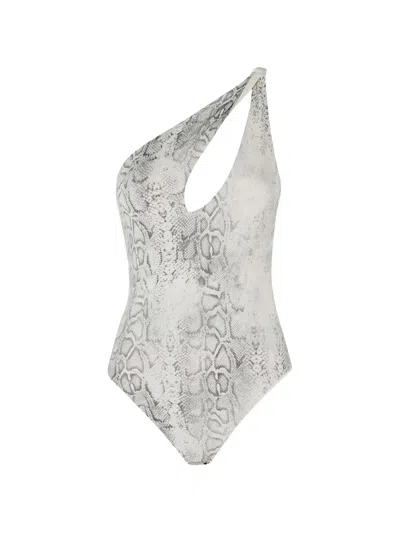 Federica Tosi Snake-print One-shoulder Swimsuit In White