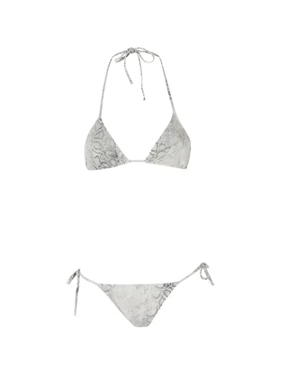 Federica Tosi Snake-print Triangle Bikini In Gray