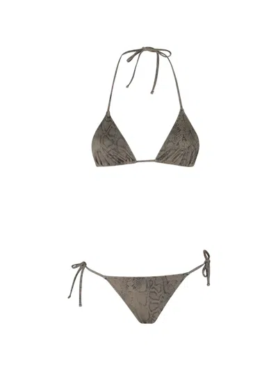 Federica Tosi Snake-print Triangle Bikini In Gray
