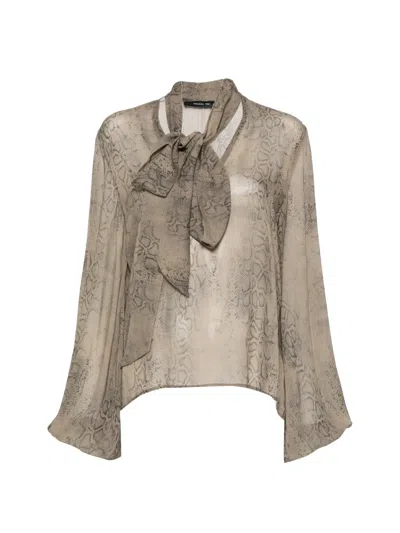 Federica Tosi Snakeskin-print Pussy-bow Blouse In Brown