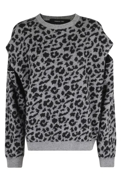 Federica Tosi Spotted Cut Pattern Crew Neck Sweater In Gray