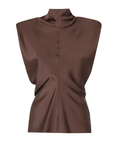 Federica Tosi Padded-shoulder Sleeveless Blouse In Brown