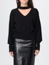 Federica Tosi Black V-neck Sweater With Cut-out Detail On The Back In Wool And Cashmere Blend Woman In Black