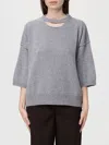 Federica Tosi Grey Sweater With Dropped Shoulder And Three-quarter Sleeve In Wool And Cashmere Blend Woman In Gray