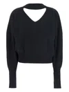 Federica Tosi Black V-neck Sweater With Cut-out Detail On The Back In Wool And Cashmere Blend Woman In Black