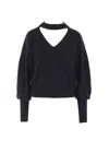 Federica Tosi Black V-neck Sweater With Cut-out Detail On The Back In Wool And Cashmere Blend Woman In Black