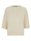 Federica Tosi White Sweater With Dropped Shoulder And Three-quarter Sleeve In Wool And Cashmere Blend Woman In Neutral