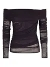Federica Tosi Off-shoulder Mesh Blouse In Brown