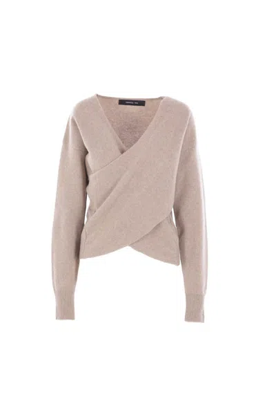 Federica Tosi Wrap-front V-neck Sweater In Pink