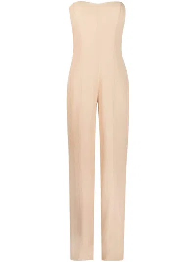 Federica Tosi Sweetheart Strapless Jumpsuit In Beige