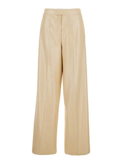 Federica Tosi Tech Fabric Beige Pants With All-over Applied Sequins
