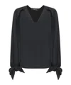 Federica Tosi Tie-cuff V-neck Top In Black