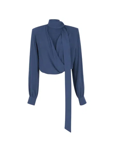 Federica Tosi Tie-neck Wrap Blouse In Blue