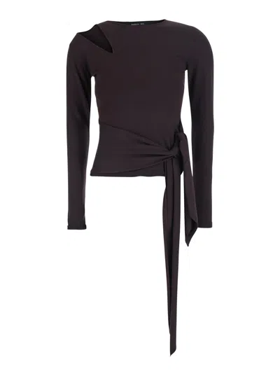 Federica Tosi Tie-waist Viscose Top With Front Cutout Details For Women In Burgundy