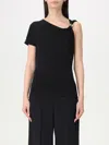 Federica Tosi Asymmetrical Black Top With Brooch Detailing In Black