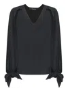 Federica Tosi Tie-cuff V-neck Top In Black
