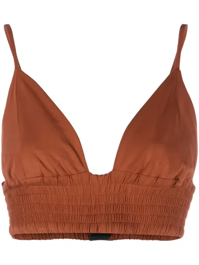 Federica Tosi Knit Crop Top Ruched Elasticated Spaghetti Straps In Red